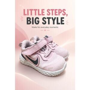 Nike Revolution 5 Toddler Size 5C Pink Hook & Loop Athletic Sneaker BQ5673-601